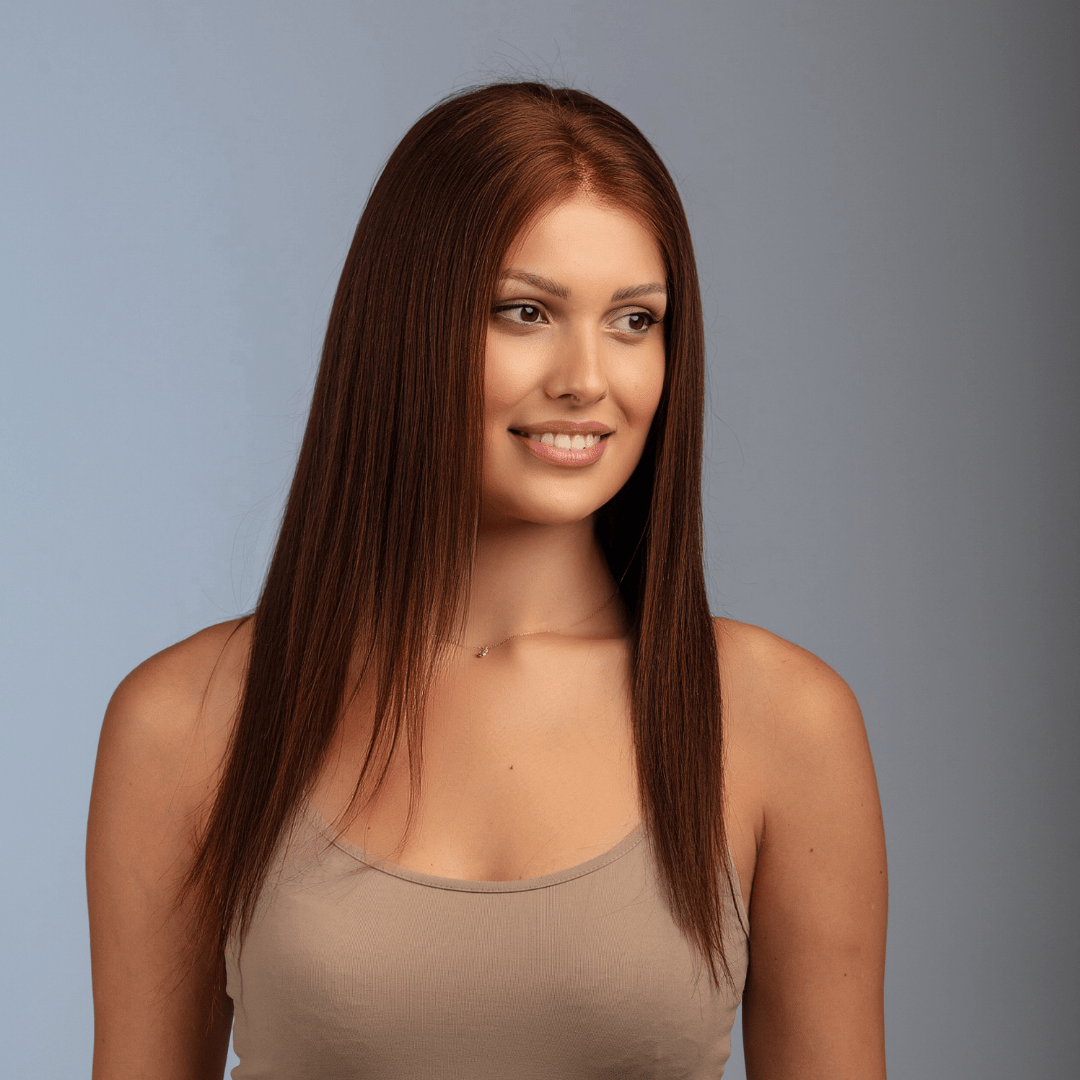 Rea: Ίσια Φυσική Περούκα  - Καστανή με Κόκκινους τόνους MACO HAIR SYSTEMS