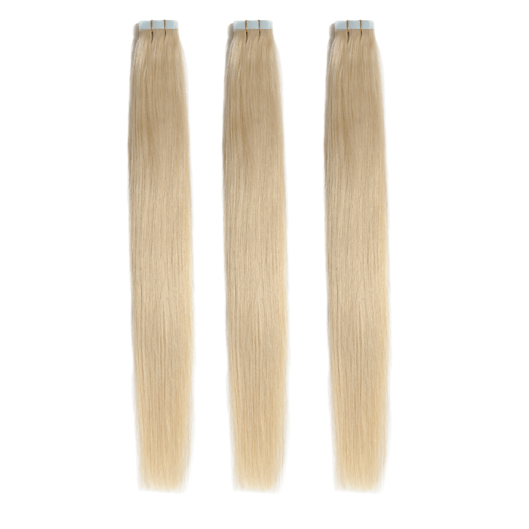 Tape Hair Extentions - Φυσική Τρίχα - 55 cm - Ξανθό Πλατινέ #1001 - 10 TMX MACO HAIR SYSTEMS