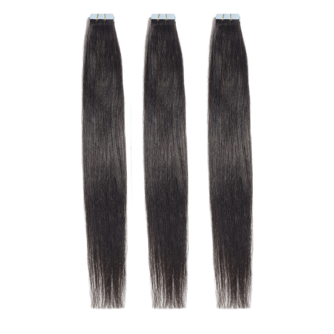 Tape Hair Extentions - Φυσική Τρίχα - 55 cm - Καστανό Σκούρο #1B - 10 TMX MACO HAIR SYSTEMS
